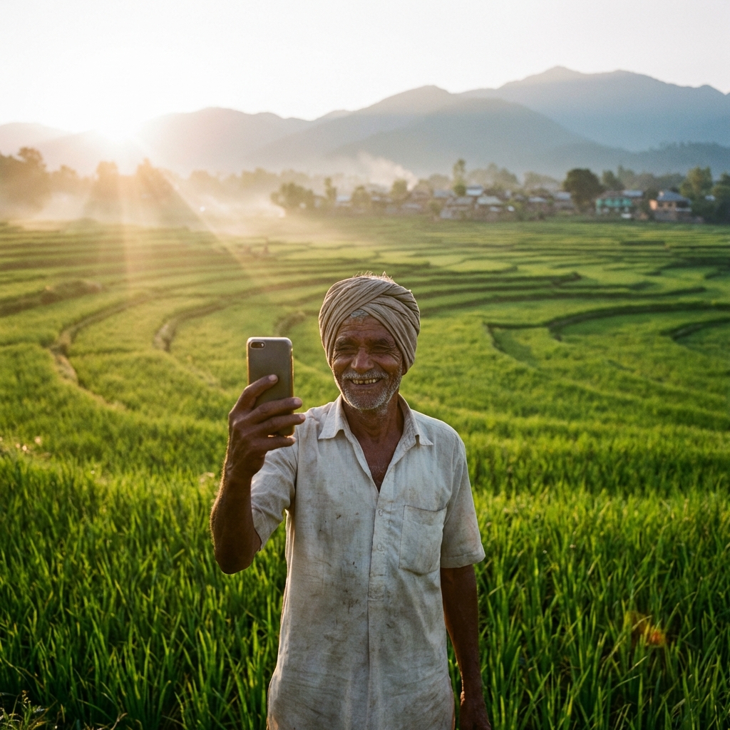 Indian Farmer in Lush Field